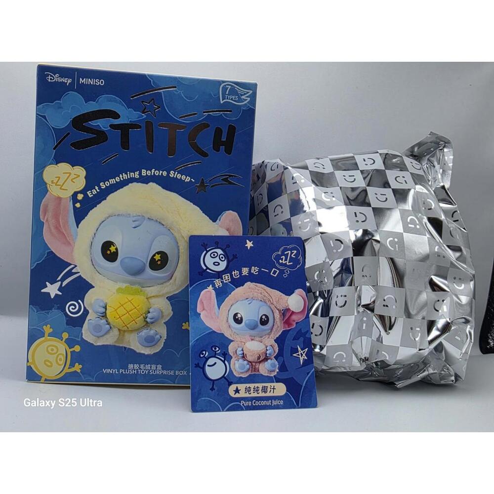 Miniso Stitch Eat Something Before You Sleep Plush OpenedBox -Pure Coconut Juice